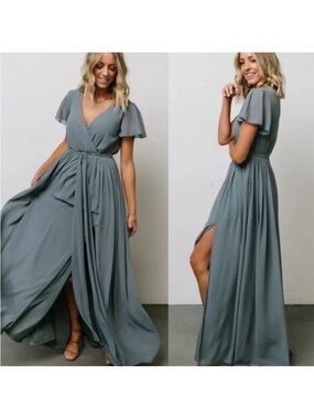 Baltic Born NEW Kristina Dusty Blue High Slit Maxi Dress - Women’s Size M